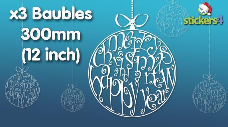 Set of 3 Extra-Large (300mm) Merry Christmas Bauble Window Stickers Christmas Window Display