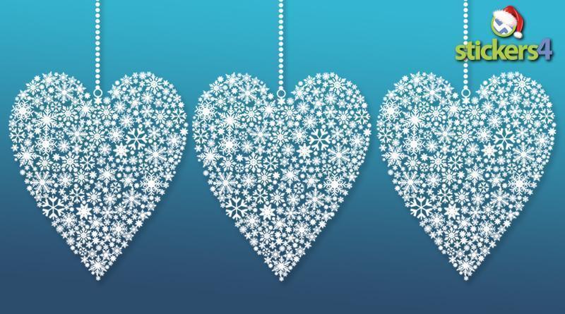 Set of 3 Extra-Large (300mm) Snowflake Heart Window Decoration Stickers Christmas Window Display