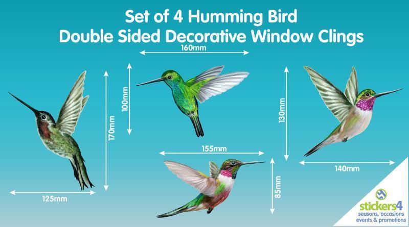 Set of 4 Large Humming Bird Window Stickers Decorative Bird Strike Prevention
