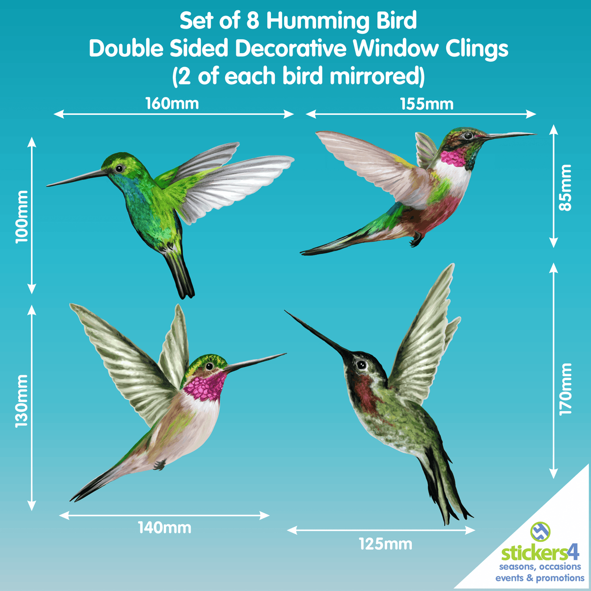 Set of 8 Large Humming Bird Window Stickers Decorative Bird Strike Prevention
