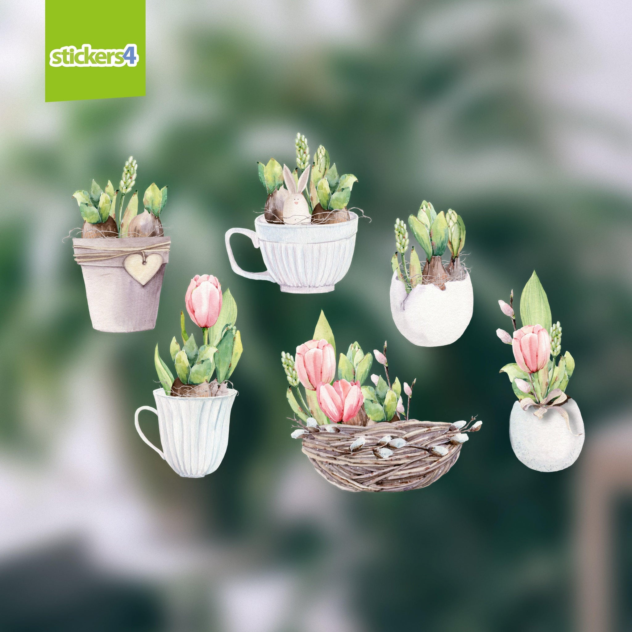 Spring Time Window Stickers Watercolour Spring Planters decorative window sticker | Stickers4