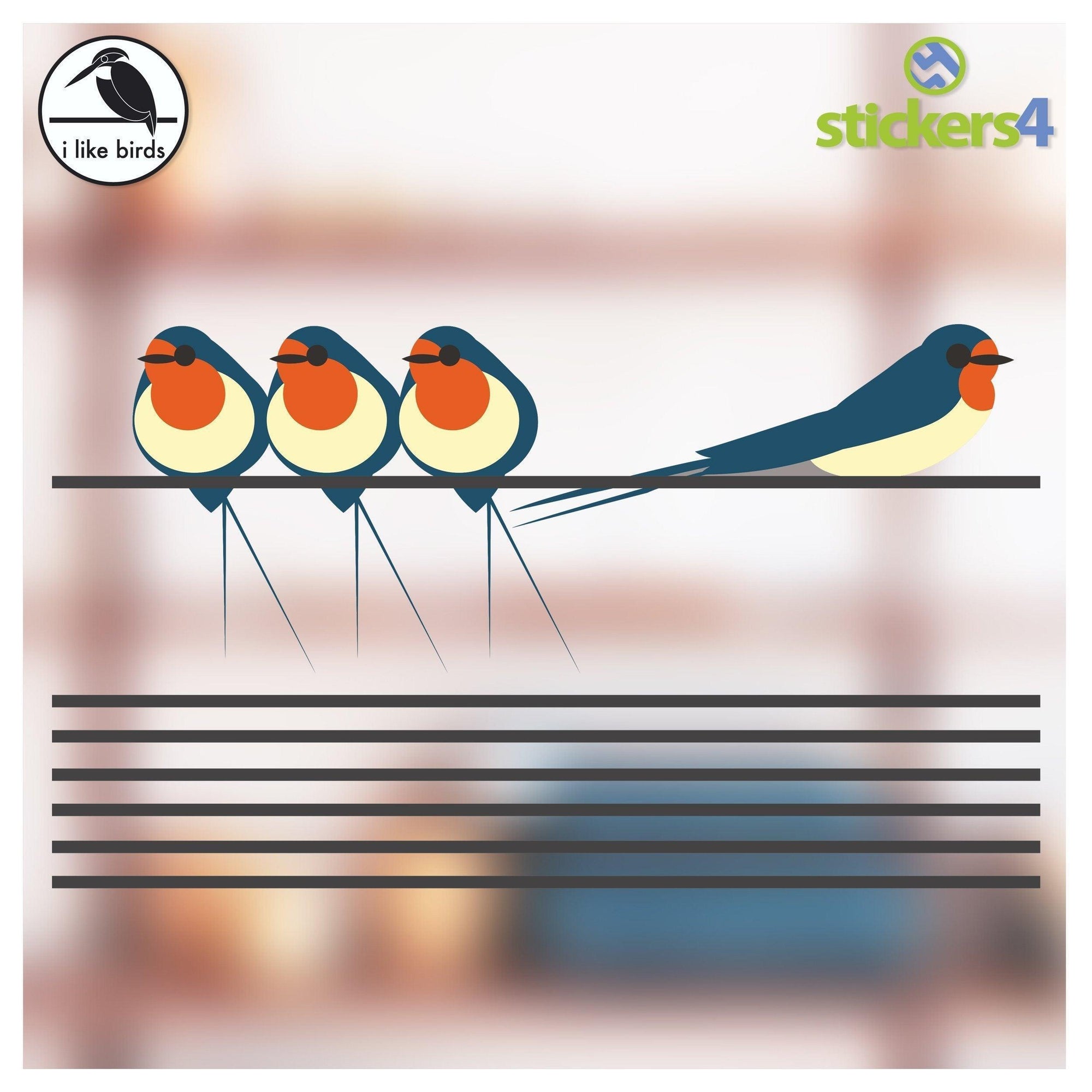 Swallows on a Wire - set of static cling window stickers Decorative Bird Strike Prevention