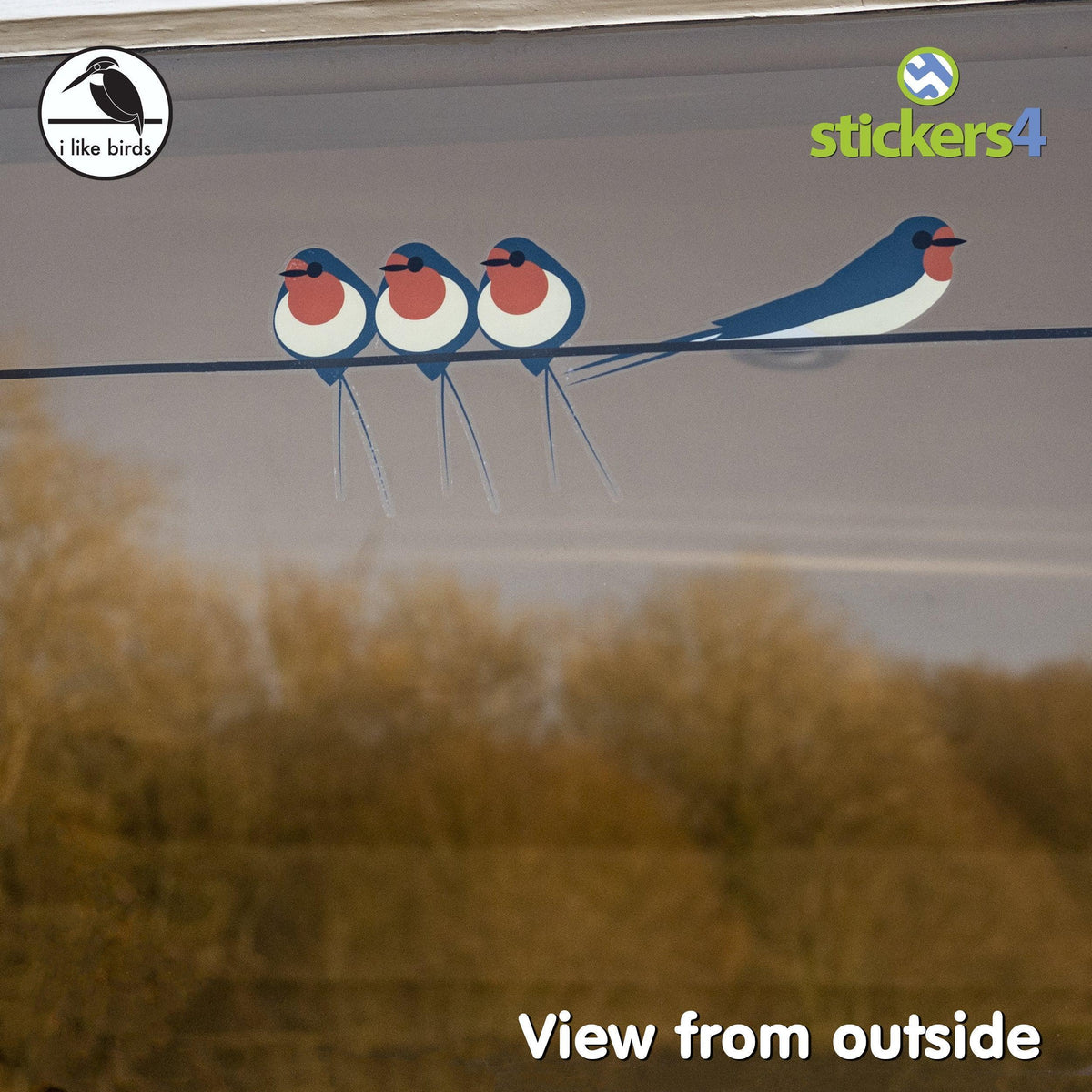 Swallows on a Wire - set of static cling window stickers Decorative Bird Strike Prevention