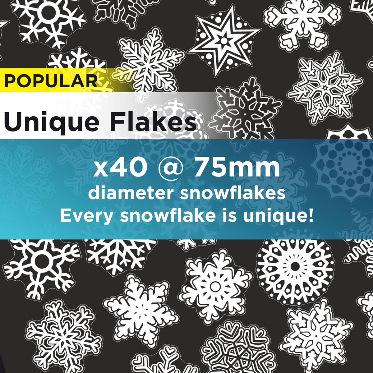 40 Unique 75mm Diameter Snowflakes Christmas Window Display