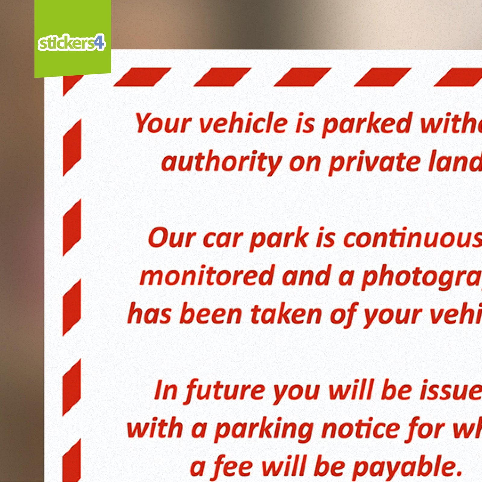 Unauthorised Parking Warning Sticker Your Business