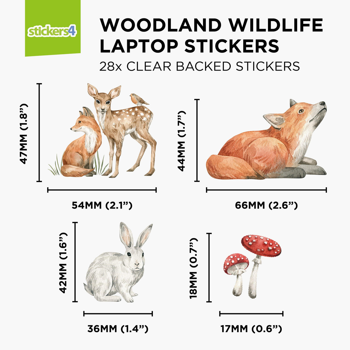 Watercolour Woodland Wildlife Laptop Sticker Pack Laptop Sticker
