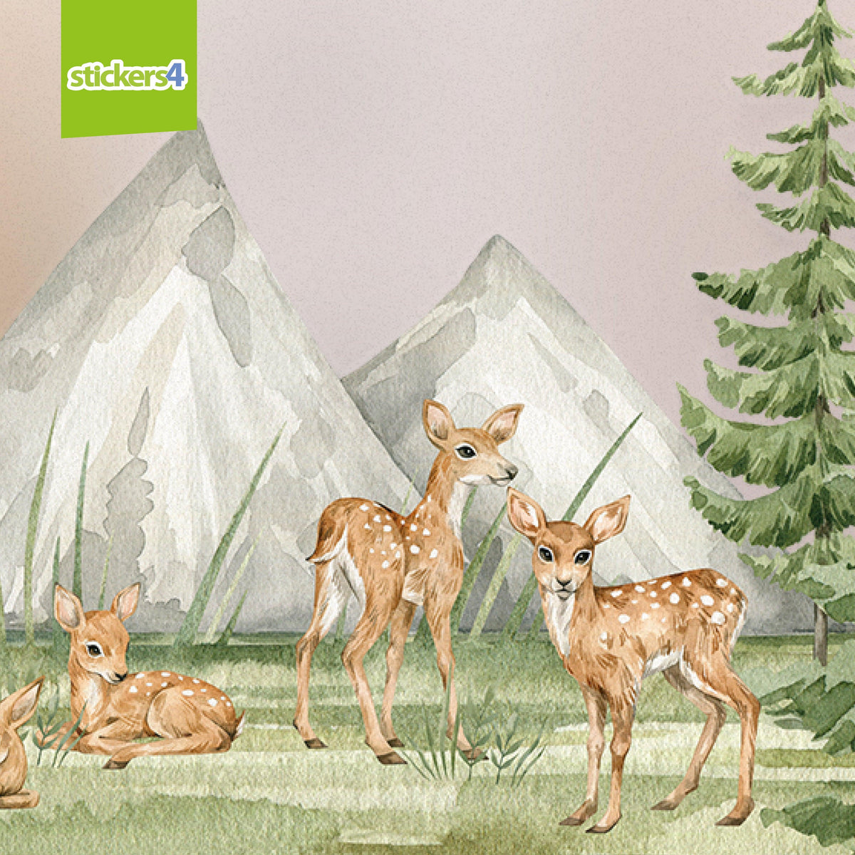 Woodland Deer Scene Border - Watercolour Style Window Sticker Seasonal Window Display