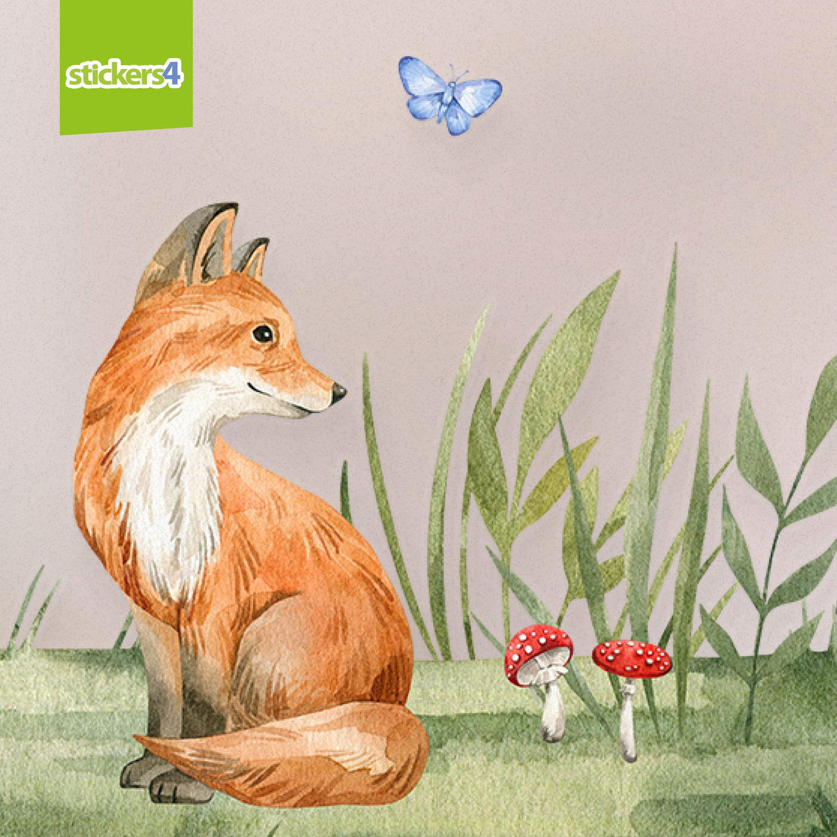Woodland Foxes with Butterflies Border - Watercolour Style Window Sticker Seasonal Window Display