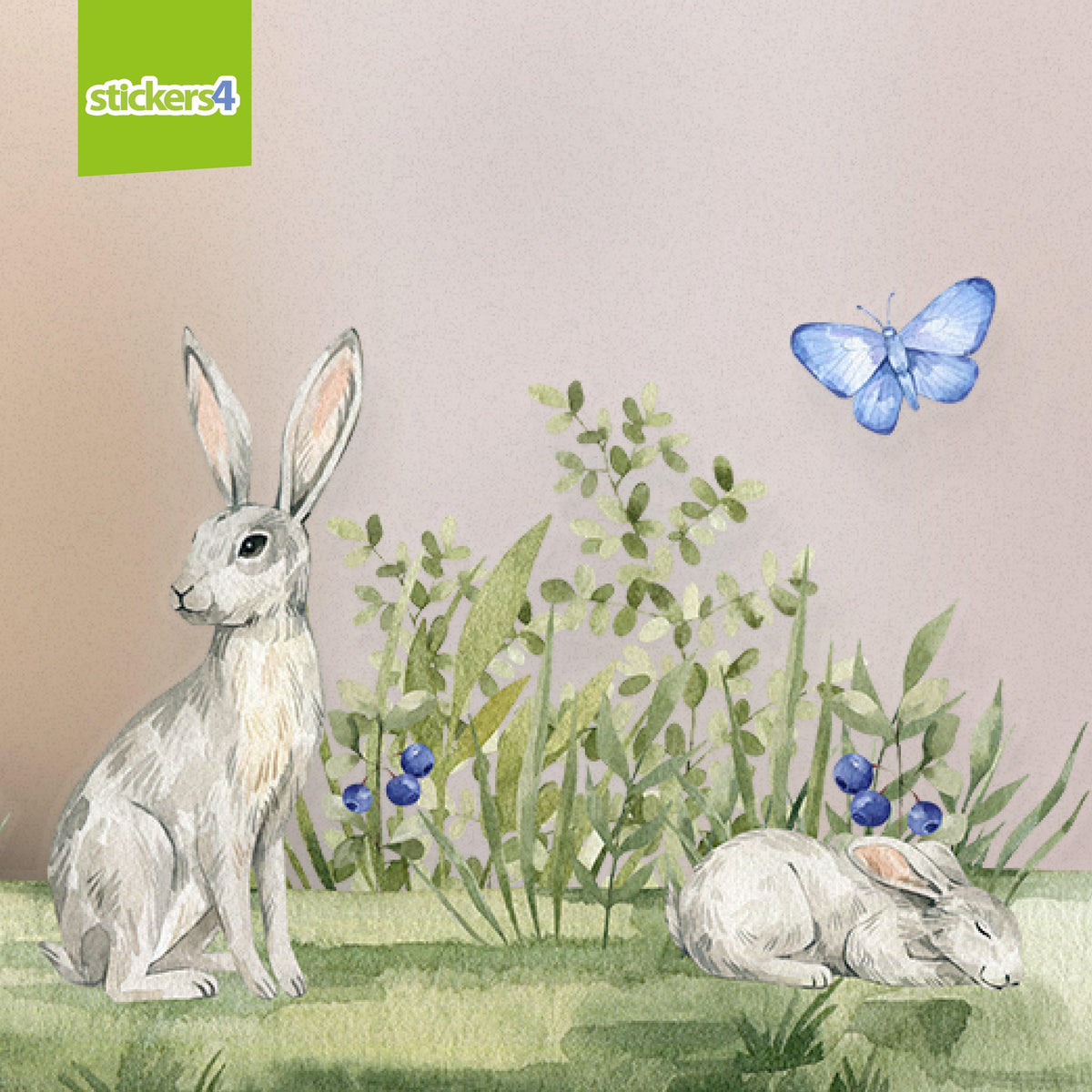 Woodland Rabbits with Butterflies Border - Watercolour Style Window Sticker Seasonal Window Display