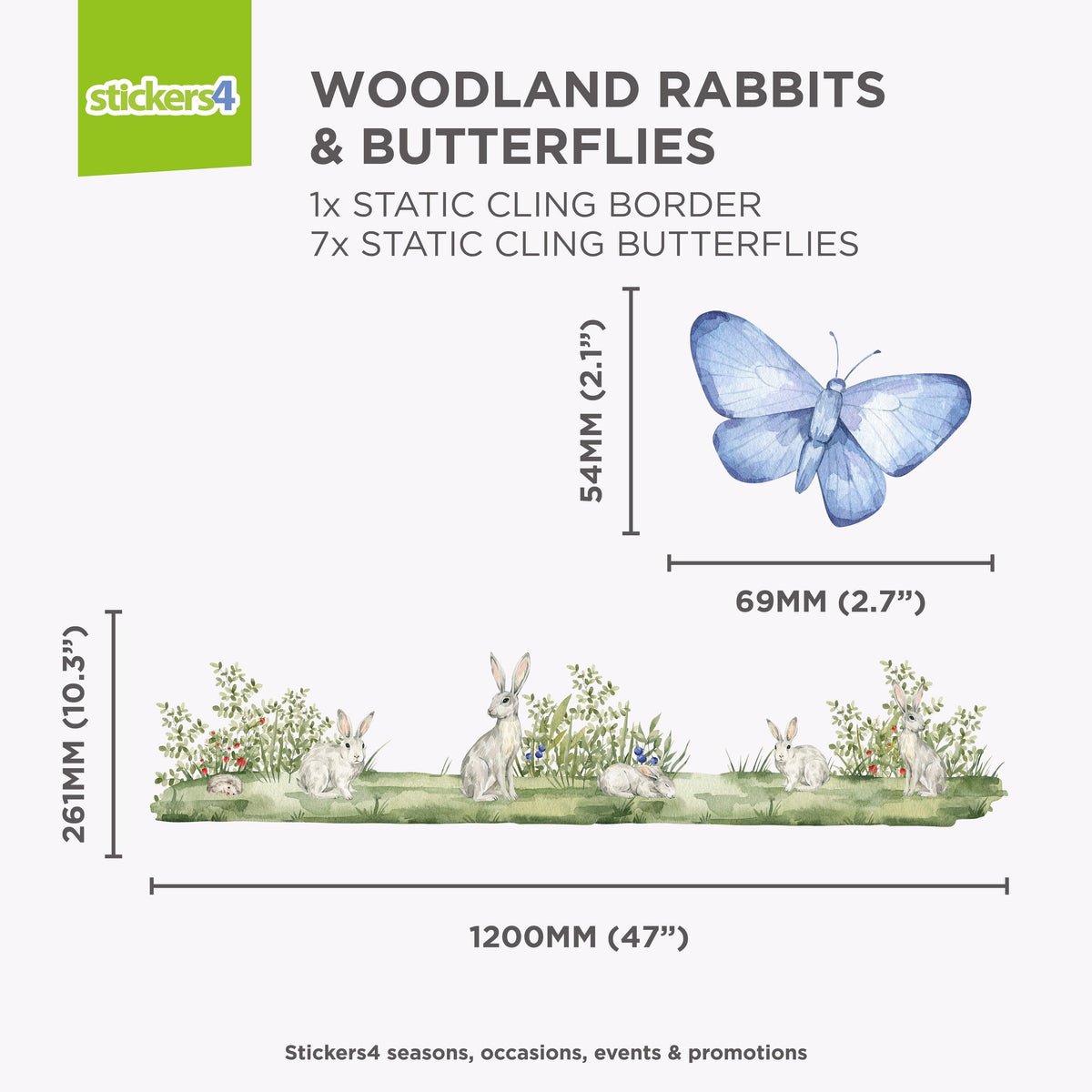 Woodland Rabbits with Butterflies Border - Watercolour Style Window Sticker Seasonal Window Display